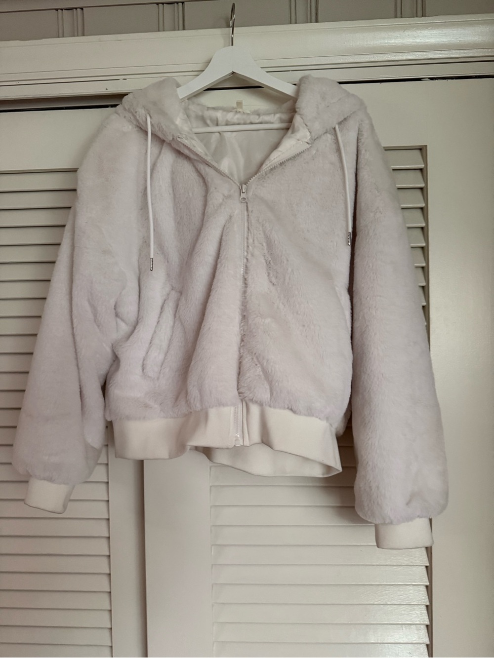 Stella Tweed Plush Faux Fur Jacket White